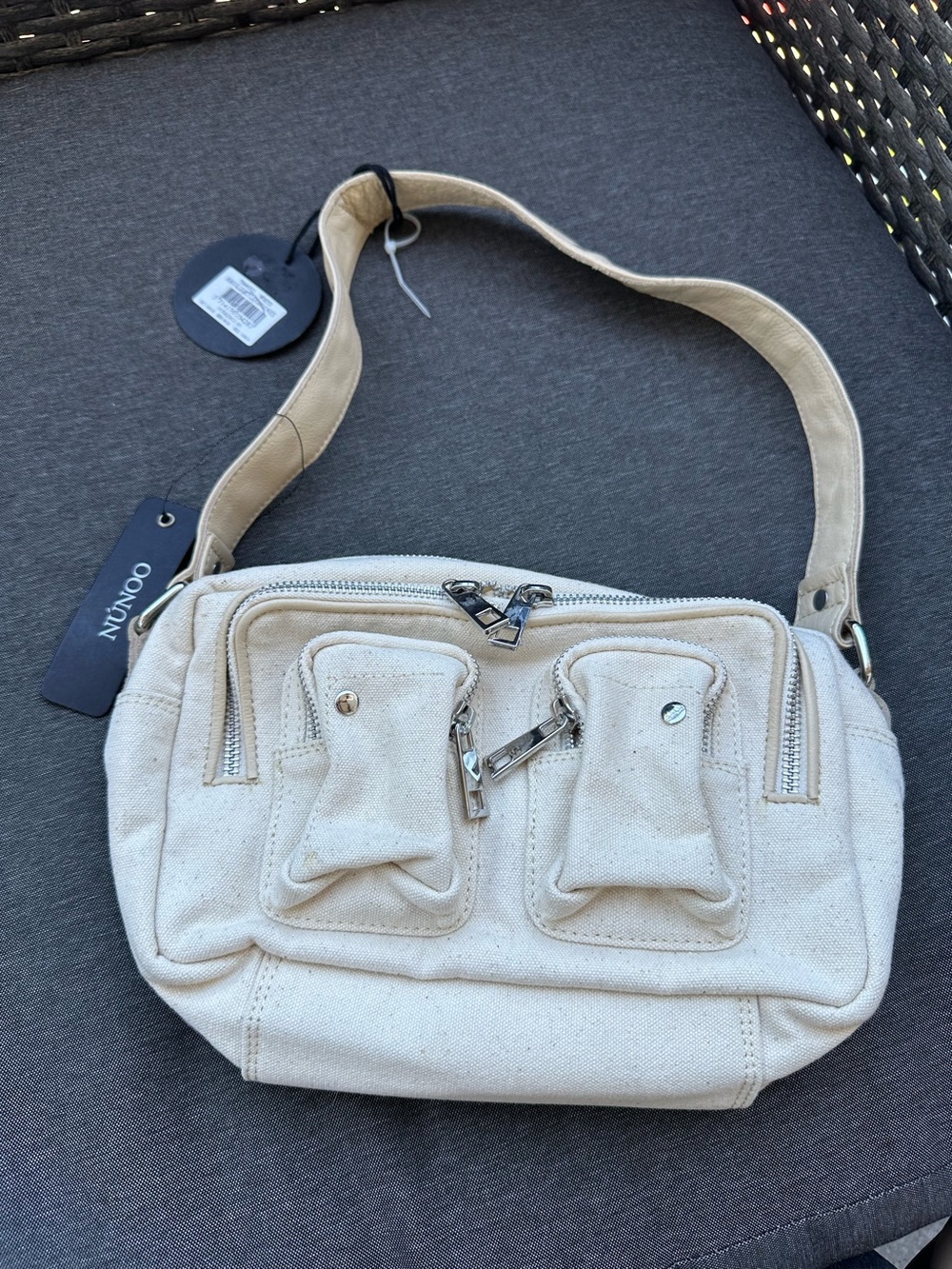 NWT Nu’noo Handmade Cream Recycled Canvas Shoulder & Crossbody Bag